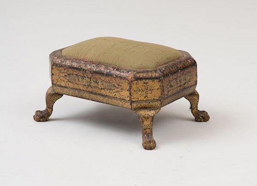 CHINESE EXPORT BLACK AND IRON RED LACQUER AND PARCEL-GILT FOOT STOOL