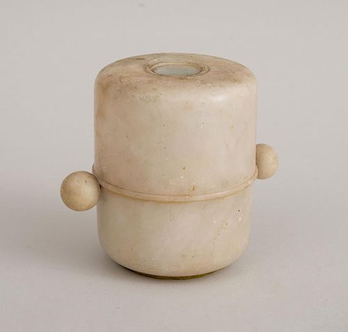 ITALIAN ALABASTER CYLINDRICAL VIEWER WITH BALL TURN HANDLES, ROTATING PHOTOGRAPH IMAGE OF MARINE SPECIMENS