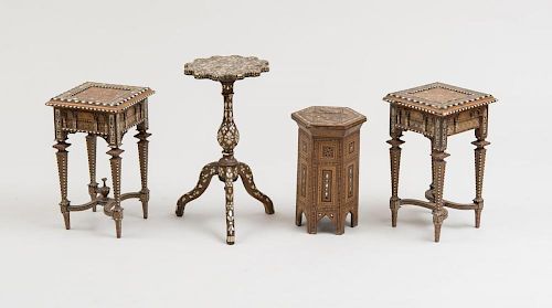 GROUP OF FOUR MIDDLE EASTERN INLAID HARDWOOD SIDE TABLES