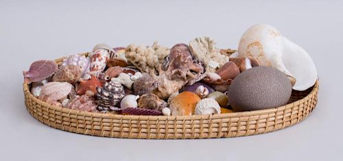 OVAL BASKET FILLED WITH SHELLS AND EGG