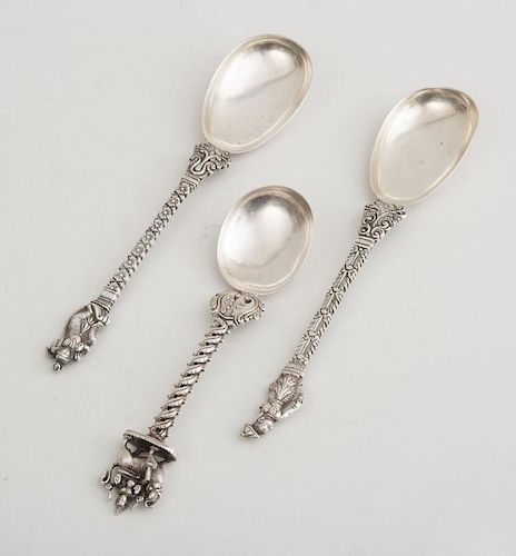 GROUP OF THREE INDIAN SILVER SERVING SPOONS