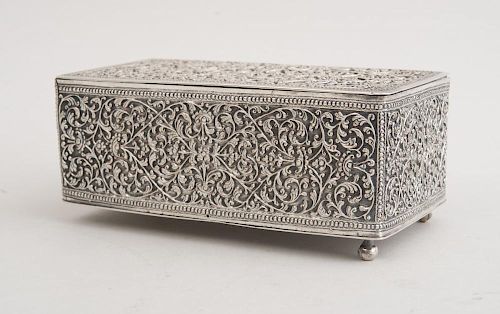 INDIAN EMBOSSED SILVER BOX, IN THE KUTCH STYLE