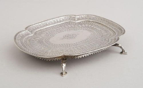 INDIAN EMBOSSED SILVER QUATREFOIL TRAY