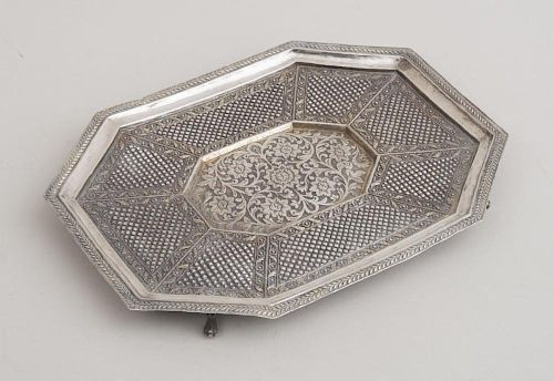 INDIAN EMBOSSED SILVER CHAMFERED RECTANGULAR TRAY