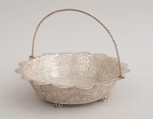 INDIAN SILVER FILIGREE BASKET WITH SWING HANDLE