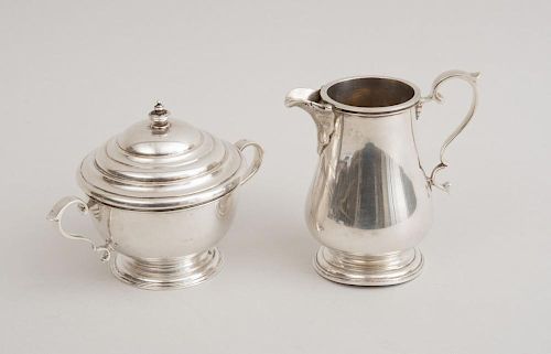 ENGLISH SILVER CREAMER AND MATCHING SUGAR BOWL AND COVER, IN THE GEORGE II STYLE