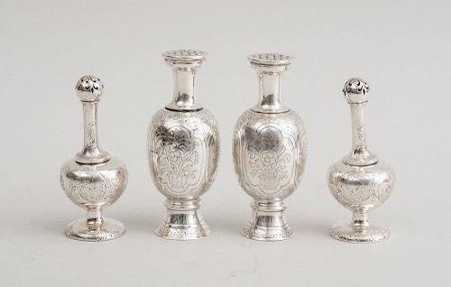 TWO PAIRS OF VICTORIAN SILVER PEPPERS