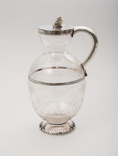 VICTORIAN SILVER-MOUNTED ENGRAVED GLASS SMALL CLARET JUG