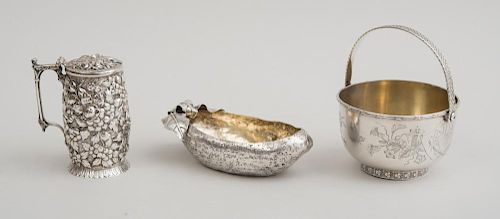 TWO AMERICAN AESTHETIC MOVEMENT SILVER BOWLS AND AN AMERICAN REPOUSSÉ SILVER MUSTARD POT