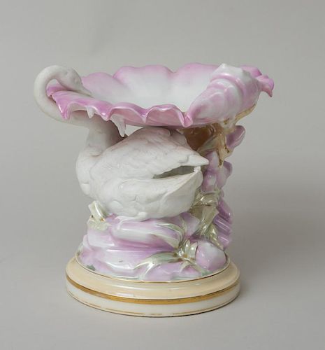 FRENCH PORCELAIN SWAN AND SHELL FORM TAZZA