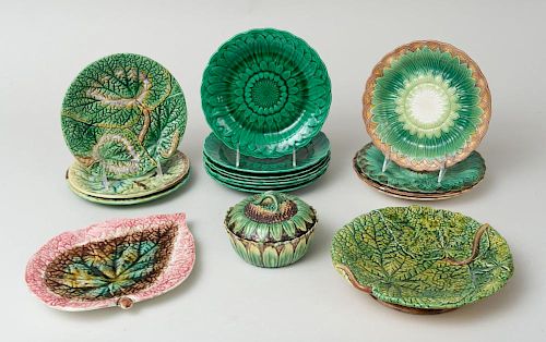 ASSEMBLED MAJOLICA PART-SERVICE IN BEGONIA AND SUNFLOWER PATTERNS