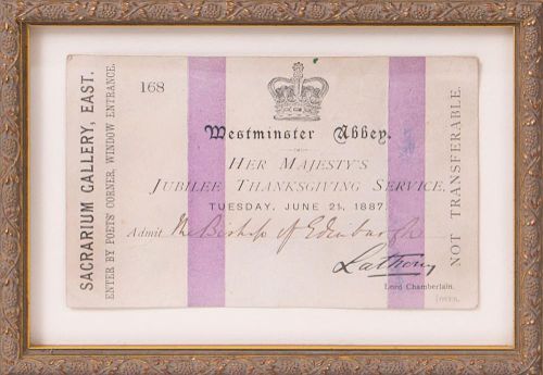 FRAMED INVITATION TO THE QUEEN'S JUBILEE THANKSGIVING SERVICE, 1887