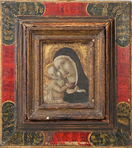 PARCEL GILT POLYCHROME ICON OF JESUS AND MARY WITH A SPANISH POLYCHROME WOOD FRAME