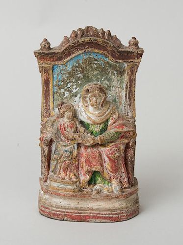 POLYCHROME WOOD CARVING OF MADONNA