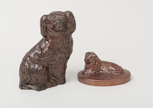 TWO 'SEWER TILE' MODELS OF SPANIELS