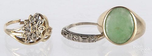 Two 14K gold and diamond rings, etc.