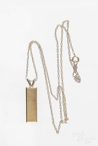 14K gold chain, with 24K gold bar pendant