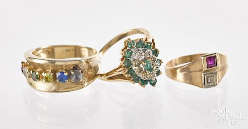 10K yellow gold emerald and diamond ring