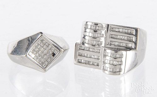 Two 14K white gold and diamond rings