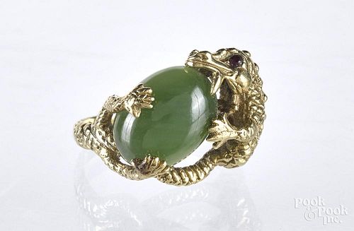 14K yellow gold and jade dragon ring