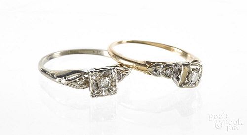 Two 14K gold and diamond engagement rings