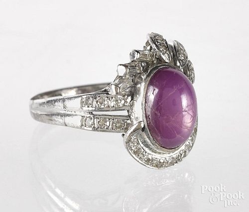 10k white gold ruby star sapphire and diamond ring