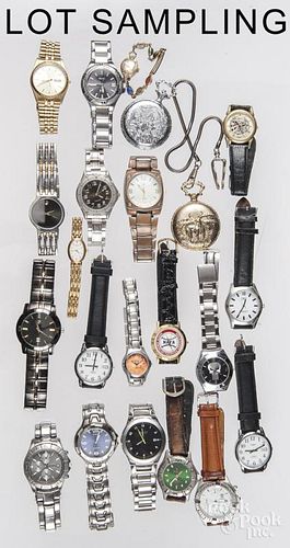 Collection of pocket and wrist watches.