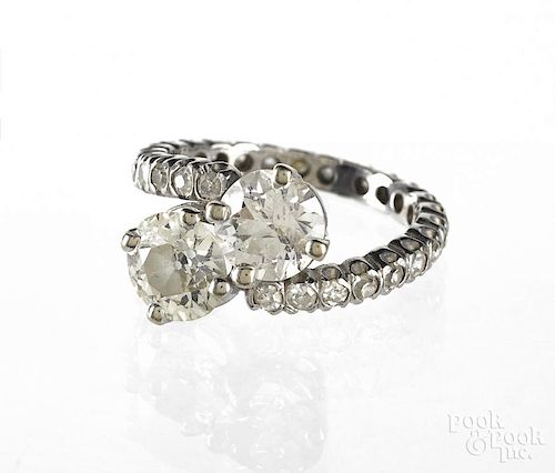 Platinum and old cut diamond bypass ring w