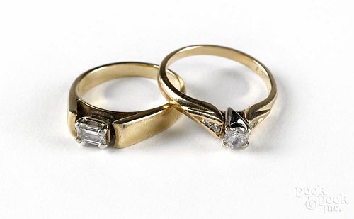 Two 14K yellow gold and diamond engagement rings