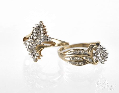 Two 10K yellow gold and diamond cluster rings