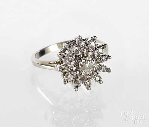 14K white gold and diamond cluster ring