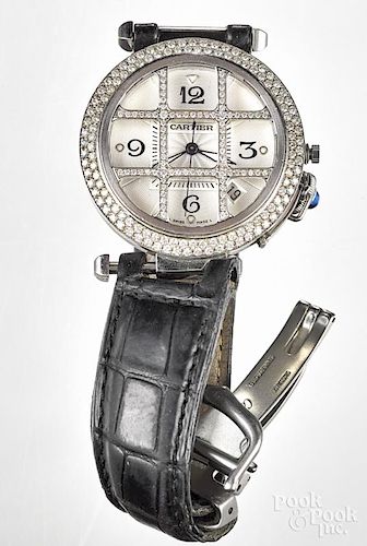 Cartier stainless steel diamond wristwatch.
