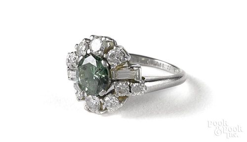 Platinum, diamond and tourmaline ring