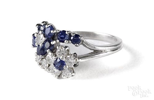Platinum, diamond and sapphire ring