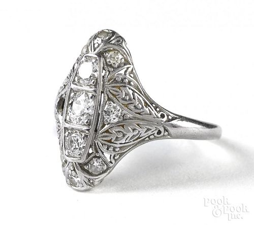 Platinum filigree and diamond ring