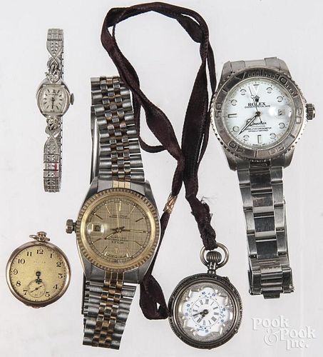 Two reproduction Rolex wrist watches, etc.
