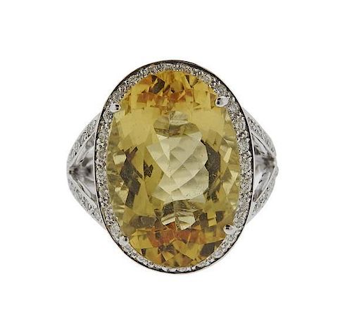 18K Gold Diamond 14.3ct Heliodor Beryl Ring