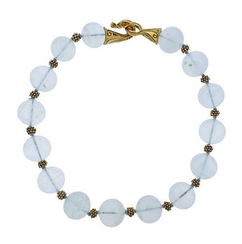 Elizabeth Gage Aquamarine Bead 18k Gold Necklace