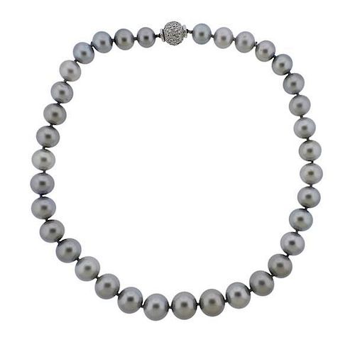 18k Gold Diamond Grey South Sea Pearl Necklace