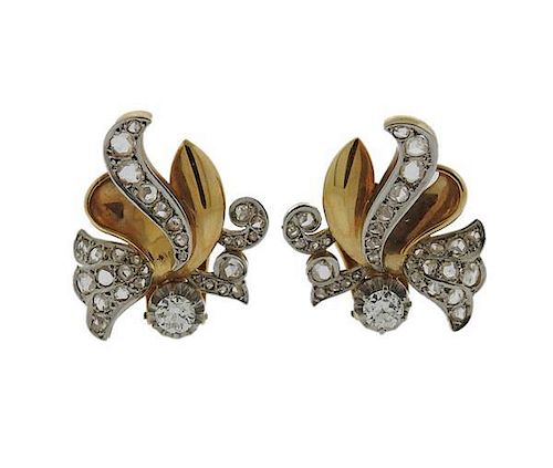1940s Platinum 18k Gold Diamond Earrings