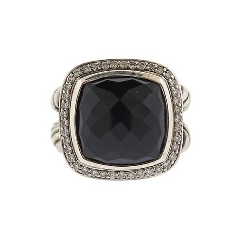 David Yurman Albion Sterling Onyx Diamond Ring