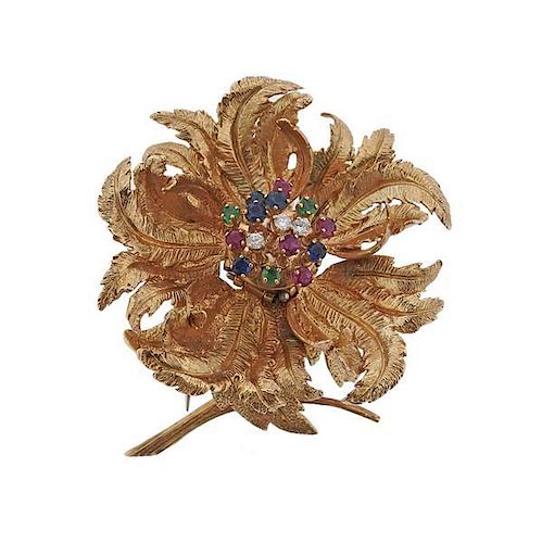 Robert Altman Gold Diamond Sapphire Ruby Flower Brooch