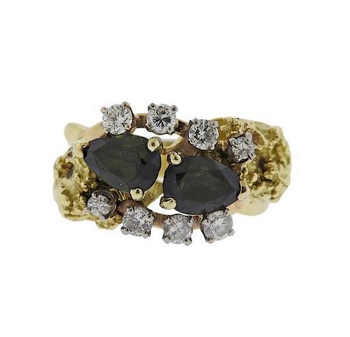 1970s 18k Gold Tourmaline Diamond Ring