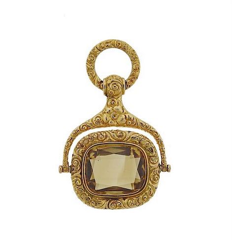 Antique 14k Gold Gemstone Fob Pendant