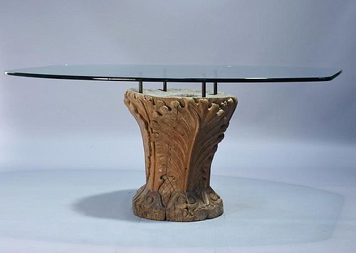 Carved Wood & Glass Dining Table
