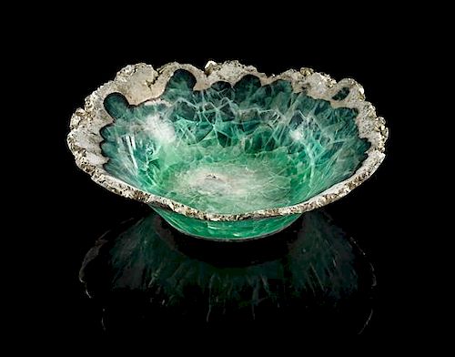A Fluorite Bowl with Pyrite Rim, Gerhard Becker,, Germany,, an impressive work, extracted from a large fluorite crystal section