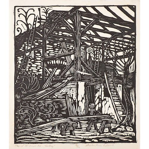 WHARTON ESHERICK Woodblock print, "Building"
