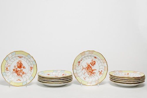 German Porcelain Dessert Plates, Hand-Painted, 12