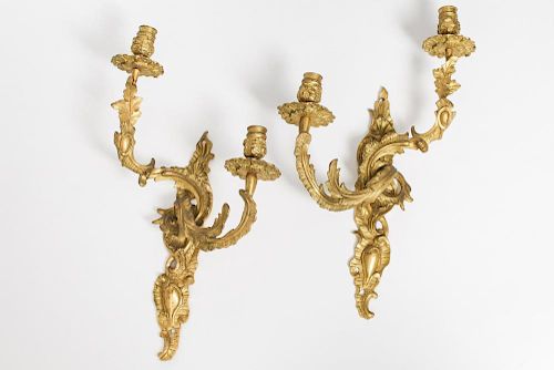 Rococo-Style Gilt Metal Candelabra Sconces, Pair