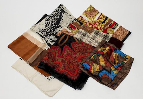 Dior, YSL & Other Silk Scarves & Shawls, 7 Pieces